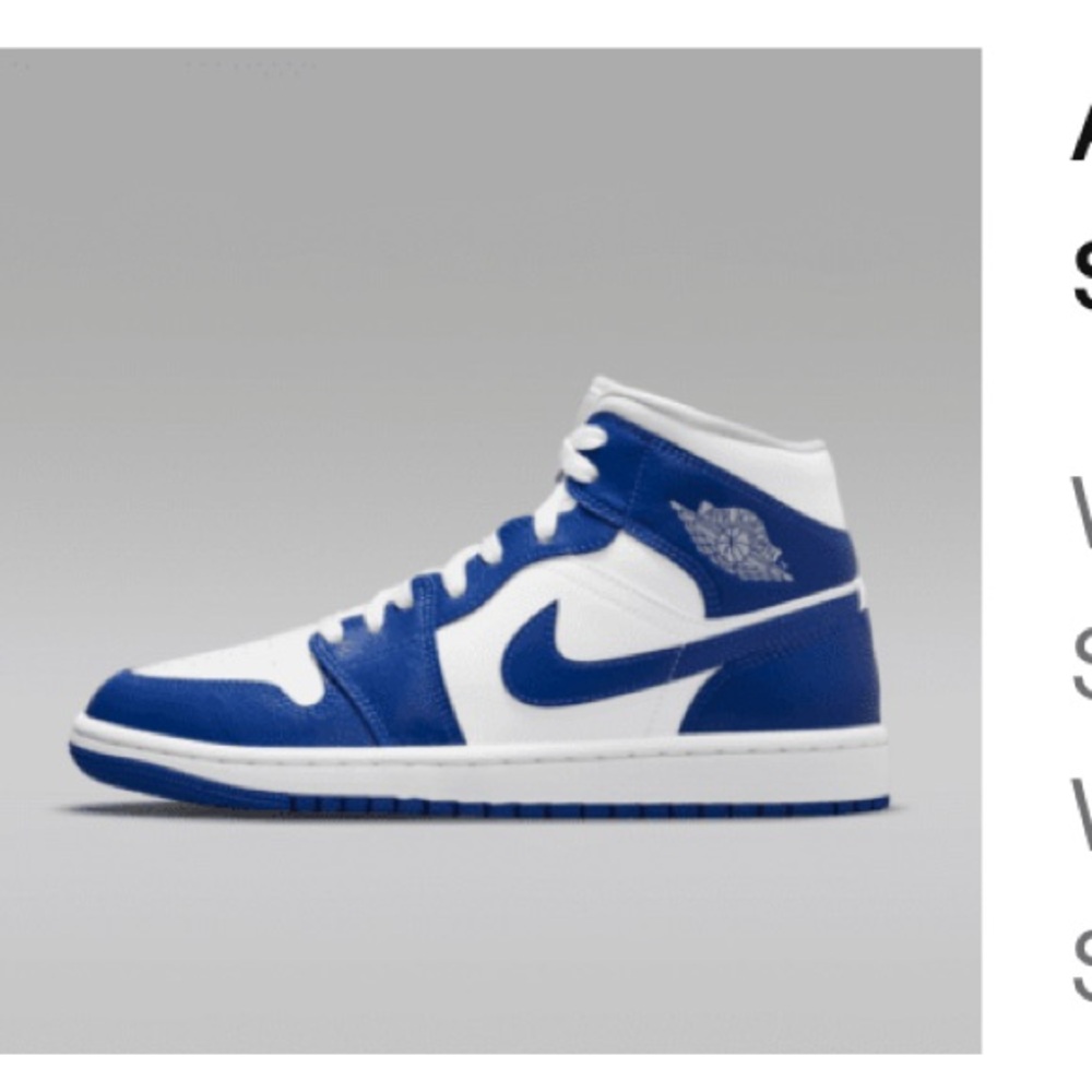 Air Jordan 1 mid. White & royal blue.